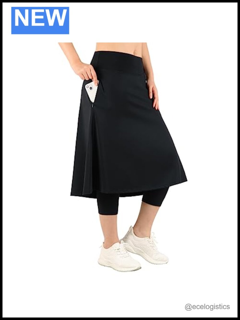 Women's Athletic Skirted Leggings High Waisted with Pockets Knee Length Capris